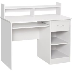 Homcom Scrivania per Computer in Legno con Vassoio per Tastiera, Scrivania con Cassetti e Ripiani Regolabili, Cassetto, Bianco, 104x48x95.5cm