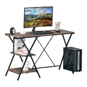 Homcom Scrivania con Mensola da Ufficio, Scrivania Porta PC in Stile Industriale, Scrivania per Computer in Legno, Marrone, 120x48x78cm