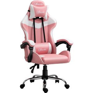 Vinsetto Sedia da Gaming Ergonomica con Poggiatesta, Altezza Regolabile e Reclinabile, Poltrona Girevole con Ruote, 63x67x119-127cm, Rosa