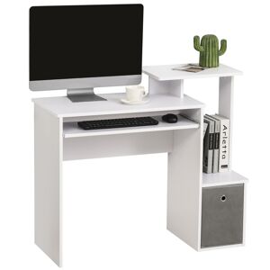 Homcom Scrivania Moderna per PC con Mensola Porta Tastiera, Ripiano e Cassetto in Tessuto, in Legno, 100x40x86.6cm, Bianco