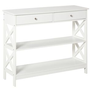 Homcom Tavolo Consolle con 2 Cassetti e 2 Mensole, Mobile da Ingresso e Soggiorno in MDF, 100x30.5x80cm, Bianco