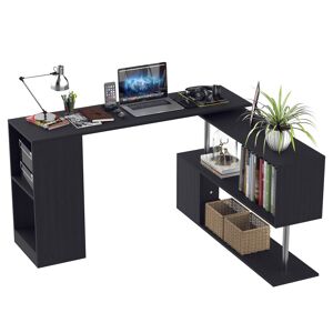 homcom scrivania angolare e salvaspazio per computer, tavolo da pranzo in legno nero per casa o ufficio, girevole a 360°, 140x120x78 cm