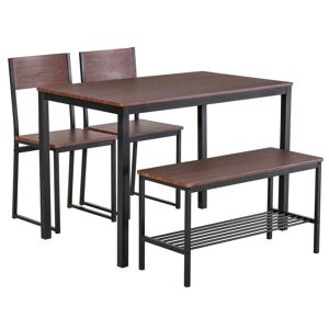 Homcom Set Tavolo con Panca 2 Posti e 2 Sedie Stile Industriale in Legno e Metallo per Soggiorno e Cucina Nero e Marrone