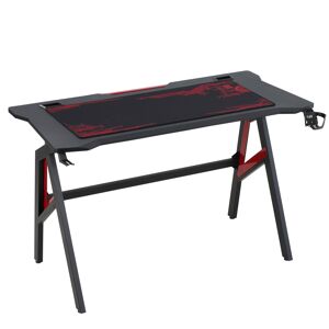 Homcom Scrivania Gaming Moderna per Camera o Ufficio con Tappetino Mouse Maxi e Accessori, 120x58x75cm, Rosso e Nero