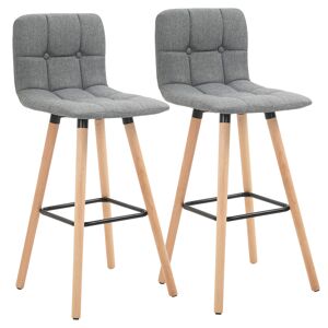 Homcom Set 2 Sgabelli da Bar con Schienale e Poggiapiedi, Seduta Imbottita in Tessuto e Gambe in Legno, 41.5x47x97.5, Grigio