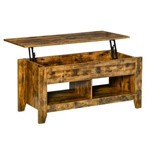 Homcom Tavolino da Salotto in Stile Industriale con Vano Contenitore e Piano Sollevabile in Legno, 105x50x49cm, Marrone Rustico