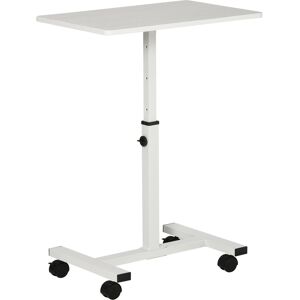 Homcom Tavolino Porta PC con Altezza Regolabile e Ruote, Supporto Computer per Casa e Ufficio, 60x40x52.5-84cm Metallo e Legno, Bianco