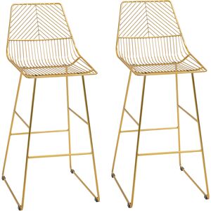 Homcom Set da 2 Sgabelli Alti con Poggiapiedi, Sgabelli Moderni in Metallo per Casa e Bar, 53x56x110cm, Oro