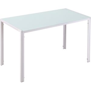 Homcom Tavolo Moderno Rettangolare per Cucina e Soggiorno, Struttura in Metallo e Piano in Vetro Temperato, 120x60x75cm, Bianco