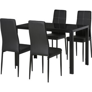 Homcom Set da pranzo 4 Sedie imbottite e 1 Tavolo per sala da pranzo tavolo da pranzo con sedie 4 persone in metallo vetro PU nero