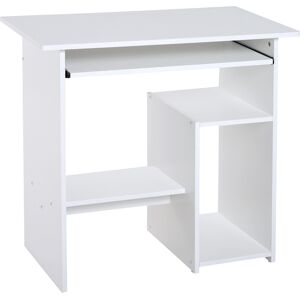 Homcom Scrivania Porta PC Moderna Salvaspazio, Ripiano per CPU e Mensola Tastiera Estraibile in Legno, 80x45x75cm, Bianco