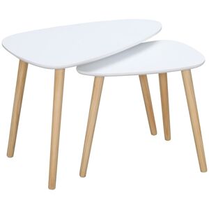 Homcom Set 2 Tavolini da Salotto Impilabili Stile Nordico con Gambe in Legno, Bianco