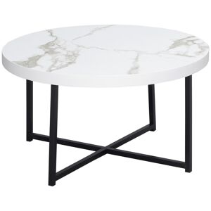 Homcom Tavolino da Caffè Rotondo con Piano Effetto Marmo in MDF e Gambe in Metallo, Φ80x45 cm, Bianco