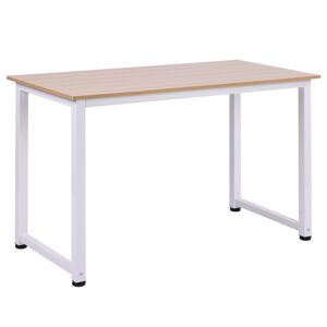 Homcom Scrivania per Computer Grande Superficie Gambe Regolabili, Tavolo da Pranzo 120x60x76cm finitura in Rovere Millennium, Telaio Bianco