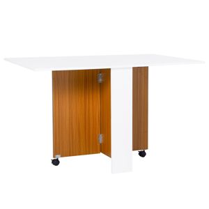 Homcom Tavolo Pieghevole da Pranzo con Ruote, Tavolino Pieghevole salvaspazio, Bianco e Legno, 120x80x73cm Aosom.it