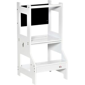 Homcom Scala Montessori 2 in 1 in MDF Staccabile, con Sgabello, Lavagna Inclusi, per Bambini 3-6 Anni, Bianco