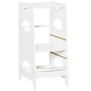 homcom torre montessoriana di apprendimento altezza regolabile a 3 livelli, scaletta per bambini learning tower in legno mdf, bianco