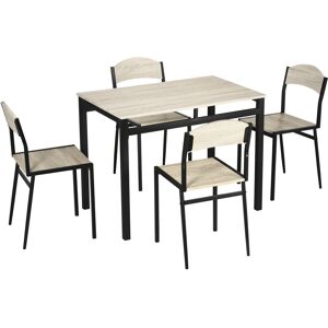 Homcom Set da Pranzo con Tavolo Rettangolare e 4 Sedie in Acciaio e MDF, Nero e Rovere