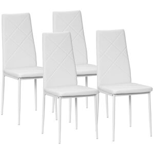 Homcom Set di 4 Sedie da Pranzo con Schienale Alto in Finta Pelle e Acciaio, 41x50x97cm, Bianco