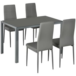 Homcom Set da Pranzo 5 Pezzi con 1 Tavolo da Pranzo e 4 Sedie Moderne in Similpelle, Metallo e Vetro Temperato, Grigio