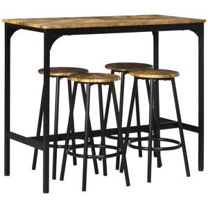 Homcom Set da Bar 5 pezzi con Tavolo alto e 4 Sgabelli Stile Industriale, Marrone e Nero