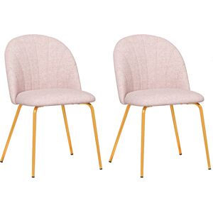 Homcom Set di 2 Sedie da Pranzo in Tessuto effetto Lino con Gambe in Acciaio, 55.5x59x81 cm, Rosa e Oro