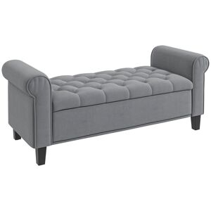 Homcom Panca Fondo Letto in Tessuto Vellutato con Spazio Portaoggetti e Braccioli, 126x48.5x57 cm, Grigio