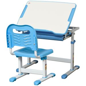 Homcom Banco Scuola con Sedia Regolabili in Altezza per Bambini 6-12 Anni, Cassetto e Piano Inclinabile a 45°, Acciaio e MDF, Blu