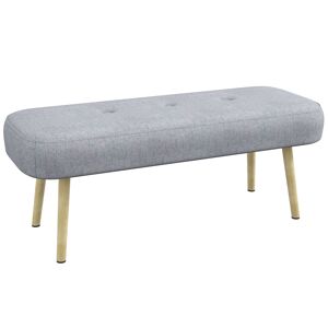 Homcom Panca Imbottita Fondo Letto in Tessuto con Gambe in Acciaio Effetto Legno, 114x38x45cm, Grigio