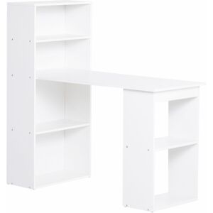 Homcom Scrivania Computer con Libreria Porta PC Salvaspazio, Tavolo da Pranzo per Ufficio e Studio, 120x55x120 cm, Bianco