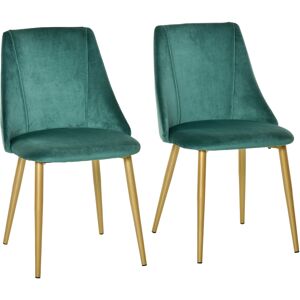 Homcom Sedie Moderne e Imbottite da Salotto, Soggiorno, Cucina, Sala da Pranzo, Set 2 Pz, Sedia Imbottita Verde, 50x56.5x85cm