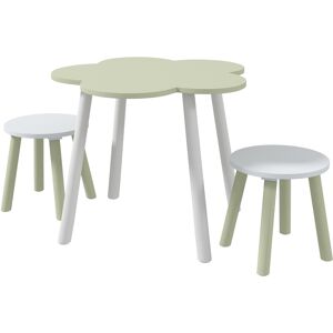 Zonekiz Set Tavolo e Sedie per Bambini 2-5 Anni, 3 pezzi in MDF e Legno di Pino con Design a Fiori, Giallo e Bianco