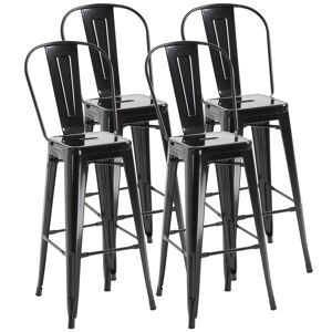 Homcom Set 4 Sgabelli Impilabile per Casa o Bar, in Metallo con Schienale Rimovibile, Design Industriale con Poggiapiedi, 44x49x116cm, Nero