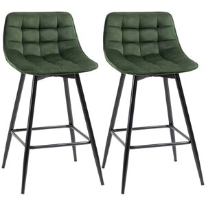 Homcom Set 2 Sgabelli da Bar con Schienale e Poggiapiedi Stile Nordico in Metallo e Velluto, Verde, 45x47x88cm