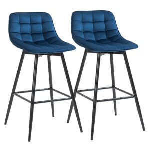 Homcom Set 2 Sgabelli da Bar Sedie Imbottite per Salotto Stile Nordico, Rivestimento Velluto e Poggiapiedi, Blu, 45x47x88cm