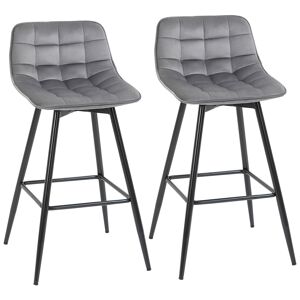 Homcom Set 2 Sgabelli da Bar Sedie Imbottite per Salotto Stile Nordico, Rivestimento Velluto e Poggiapiedi, Grigio, 45x47x88cm