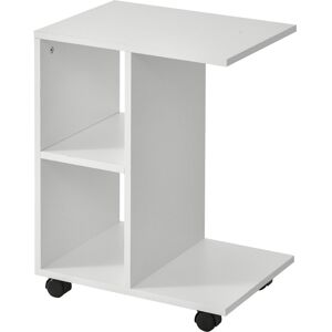 Homcom Tavolino da Salotto a C con 2 Ripiani Aperti e 4 Ruote Girevoli, in Truciolato, 45x35x58cm, Bianco