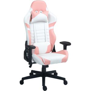 homcom sedia da gaming in finta pelle reclinabile fino 155 con poggiatesta e supporto lombare, rosa