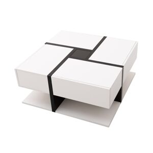 Gl Store Tavolino da Salotto Quadrato Lucido con 4 Cassetti, Design Unico di Colori e Linee, Spazio Portaoggetti Inferiore, Bianco