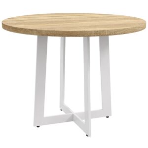 Homcom Tavolo da Pranzo Rotondo Moderno per 4 Persone, Ø100x75cm, Legno Naturale e Bianco