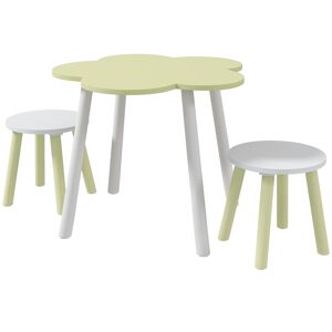 Zonekiz Set Tavolo e Sedie per Bambini, Design Fiori, 3 Pezzi, MDF e Legno di Pino, Giallo e Bianco, Stimola Creatività, Età 2-5 Anni