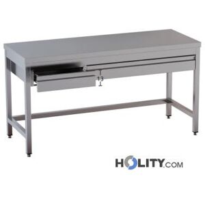 Tavolo Inox Con Su Gambe Con Cassetti P. 60 Cm H357_90