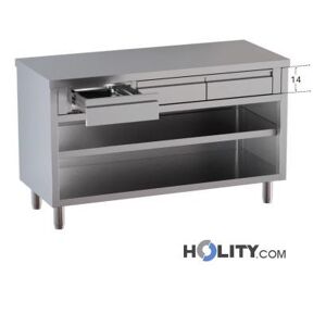 Tavolo Inox A Giorno 2 Cassetti L. 100 Cm H357_95