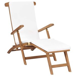 vidaXL Sedia a Sdraio con Cuscino Bianco Crema Legno Massello di Teak