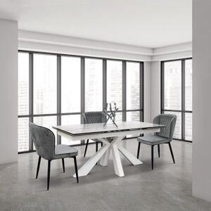 garneroarredamenti Tavolo 160/240 allungabile effetto marmo bianco metallo bianco Ray