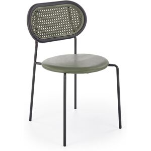 garneroarredamenti Sedia da sala in rattan ed ecopelle verde Tiny