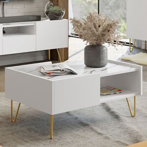 garneroarredamenti Tavolino da soggiorno 97x45cm 1 vano a giorno 1 cassetto marmo bianco Visby