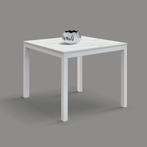 garneroarredamenti Tavolo 90/180 cm allungabile effetto marmo bianco metallo bianco Larkin