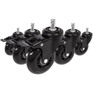 hjh OFFICE 5x ROLO SKATE S 11mm/75mm con freno di stazionamento   Pavimenti duri - Rotelle per Sedia  Nero