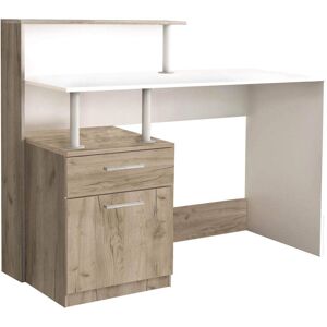 Milani Home scrivania di design per studio moderna con cassetto 120x75/91x55 h Rovere grigio 121.5 x 95 x 52 cm